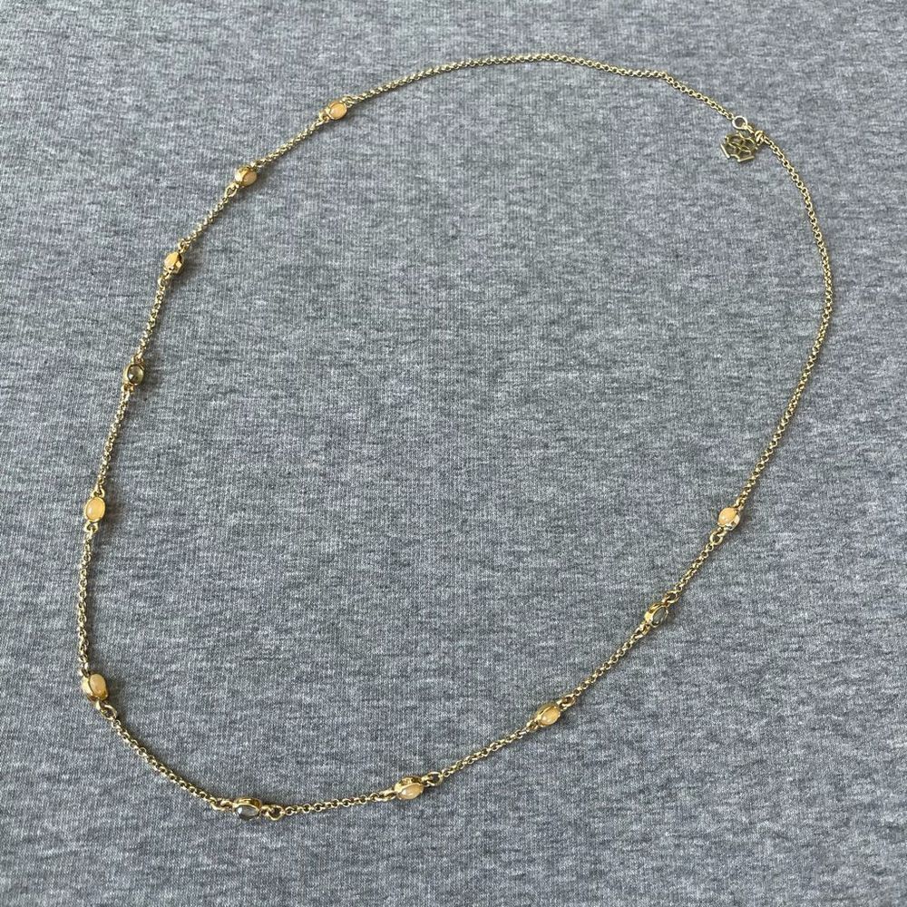 💛 Ann Taylor Peach Gray Stone Station Gold Necklace